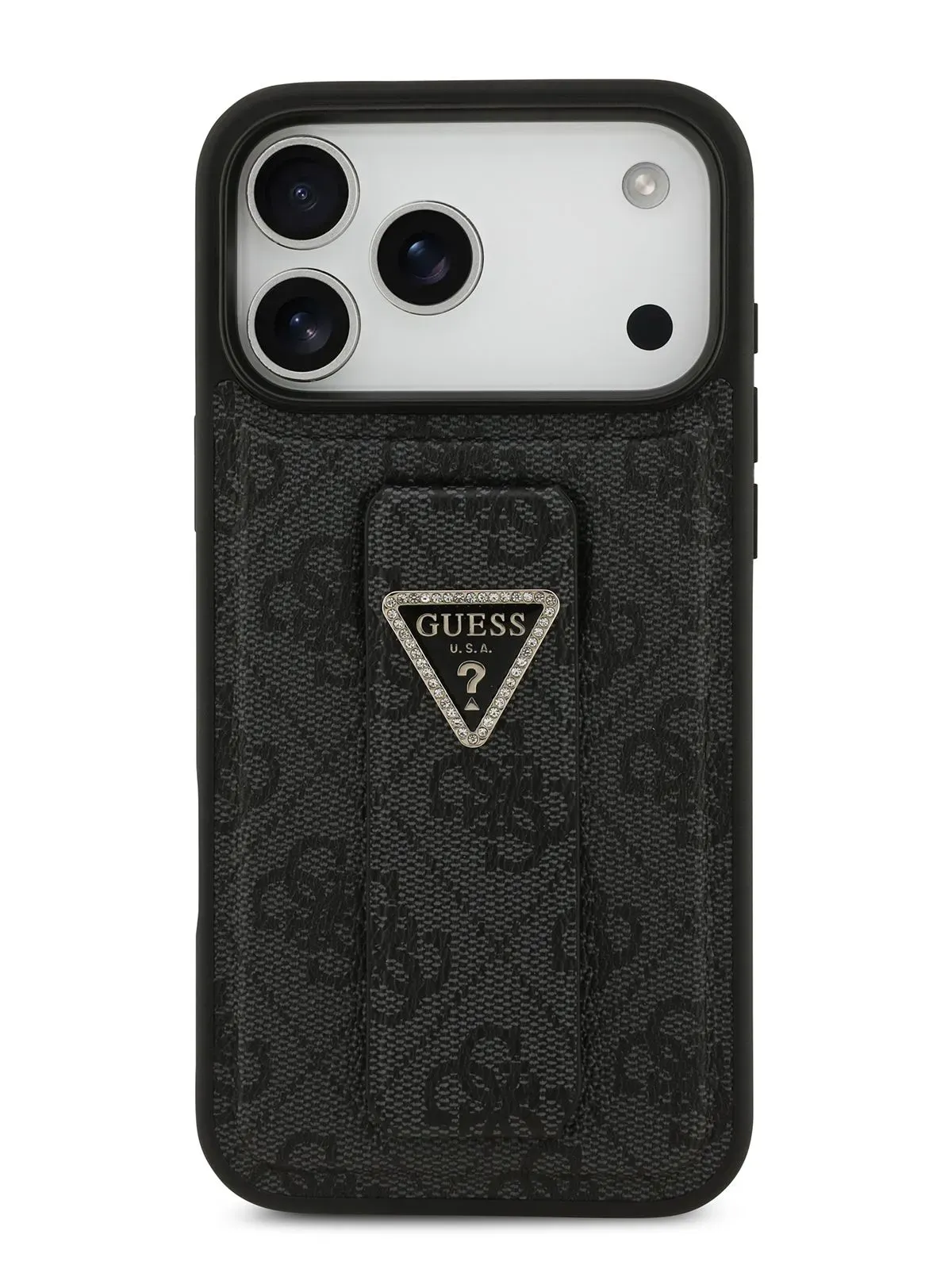 Чехол Guess на iPhone 17 Pro, Черный, Leather GripStand, с ремешком с функцией подставкиphoto1