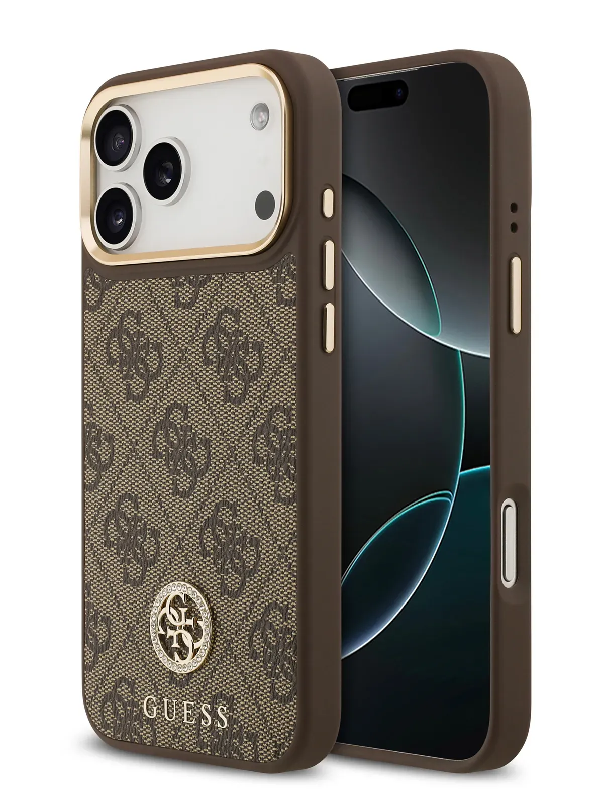 Чехол Guess на iPhone 17 Pro Max,  Leather, MagSafe, коричневый, Diamondphoto4