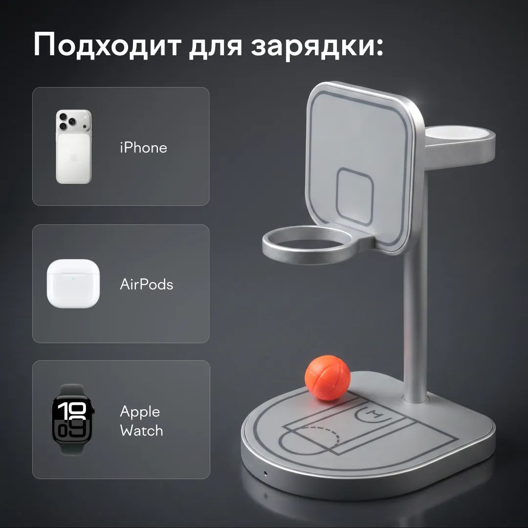 Зарядная станция 3 в 1 Magssory Basketball для Apple Qi2photo6