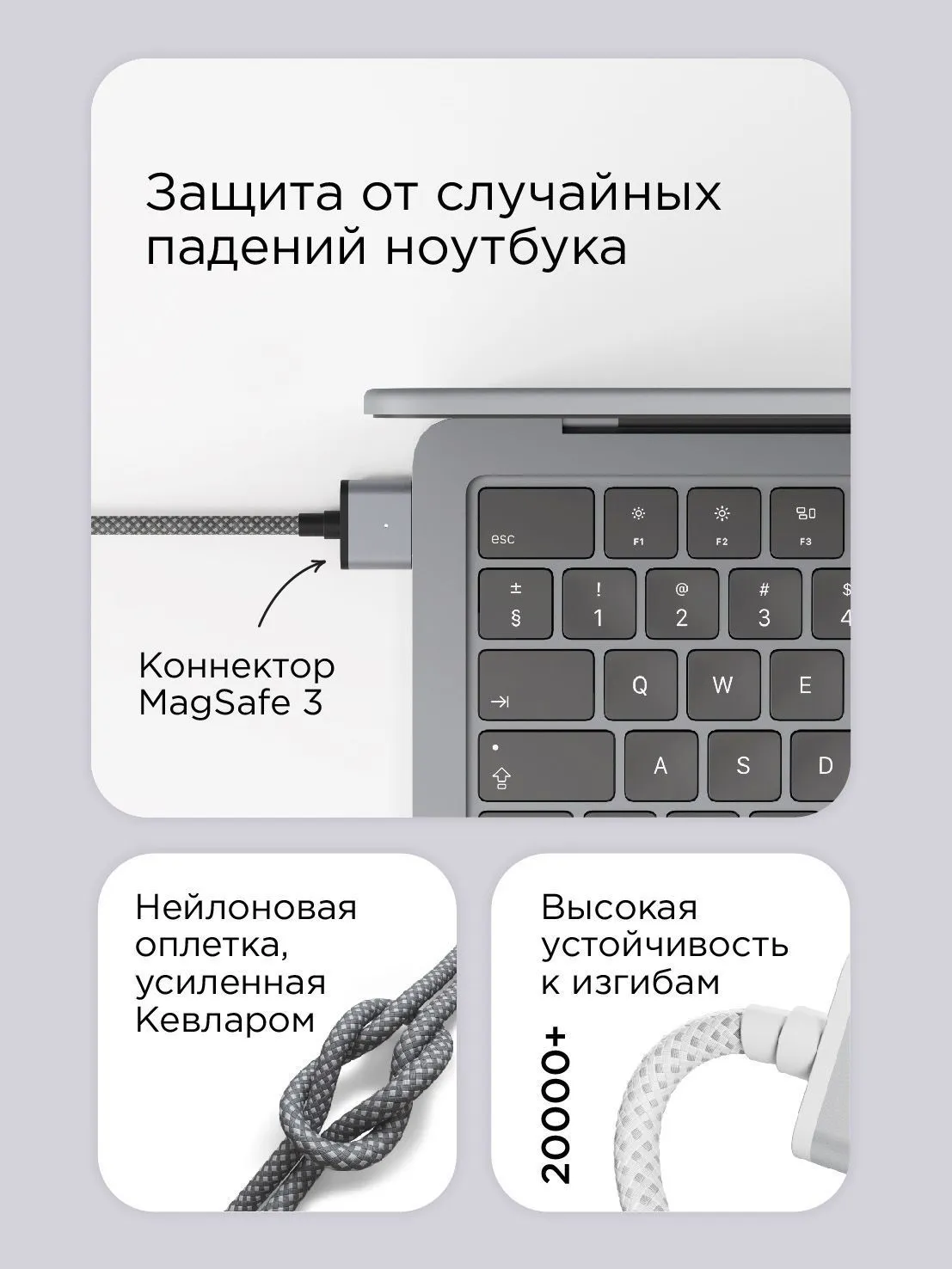 Дата-кабель VLP Nylon Cable USB C - MagSafe, 2.0м, белыйphoto3