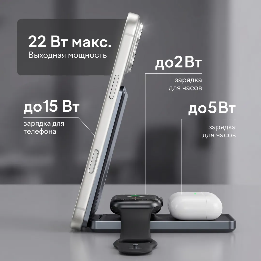 Беспроводное зарядное устройство Magssory Flip 3 в 1 Whitephoto10