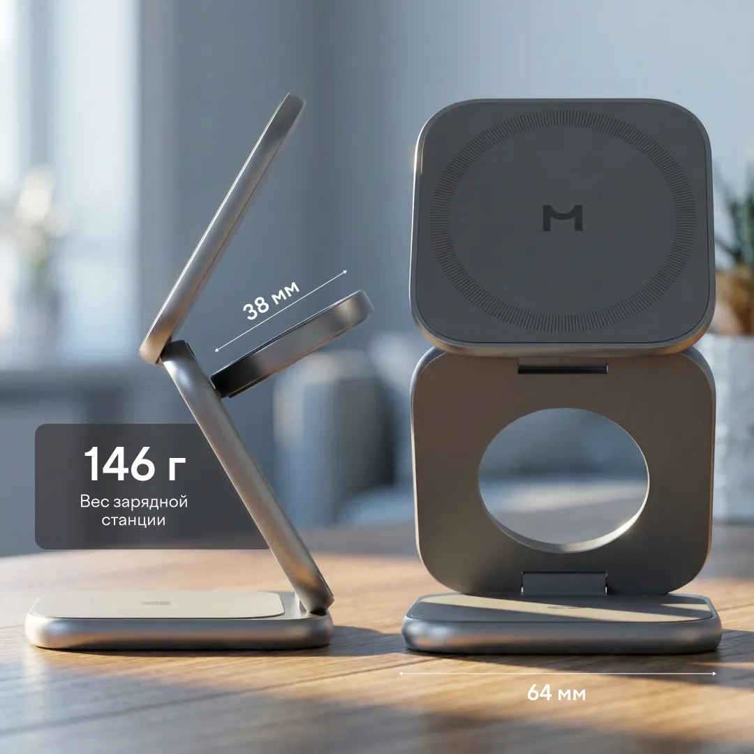 Складное беспроводное зарядное устройство 3 в 1 Magssory Fold Ultra для Apple Midnightphoto10