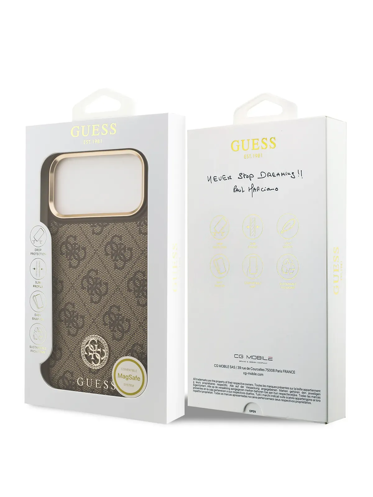 Чехол Guess на iPhone 17 Pro Max,  Leather, MagSafe, коричневый, Diamondphoto7