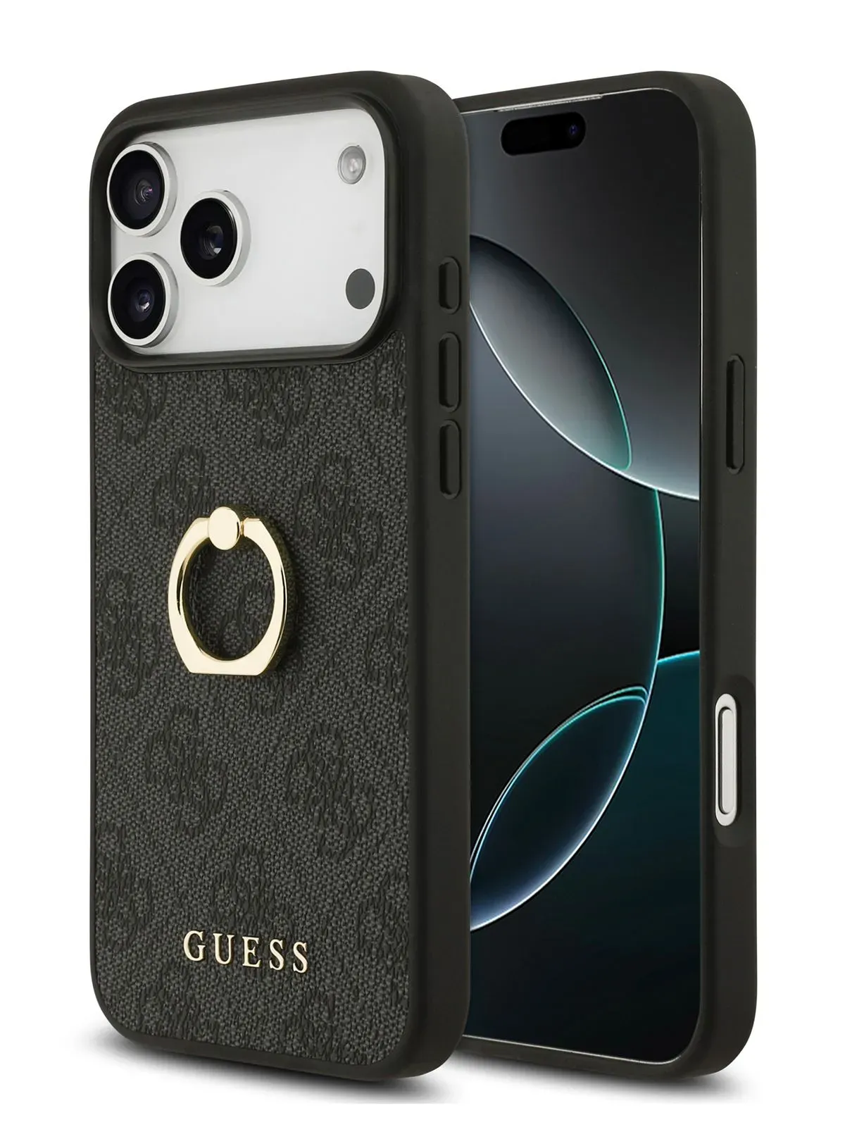Чехол Guess на iPhone 17 Pro, Leather Ring, черный, с металлическими кольцом держателемphoto4