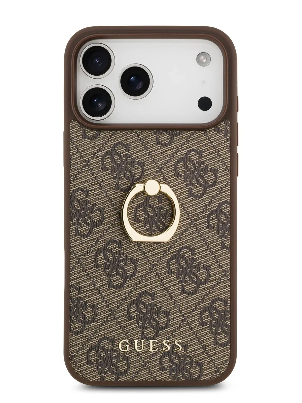 Чехол Guess на iPhone 17 Pro, Leather Ring, коричневый, с металлическими кольцом держателемphoto1