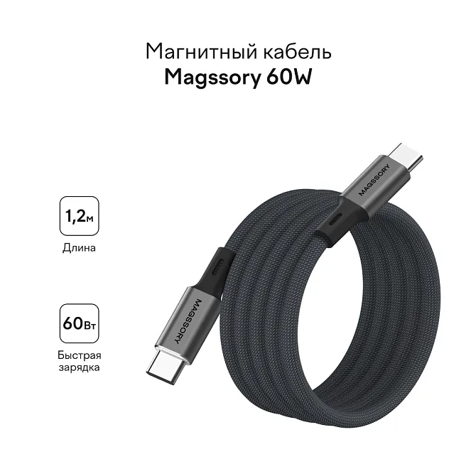 Магнитный кабель Magssory 1.2м 60W Grayphoto0
