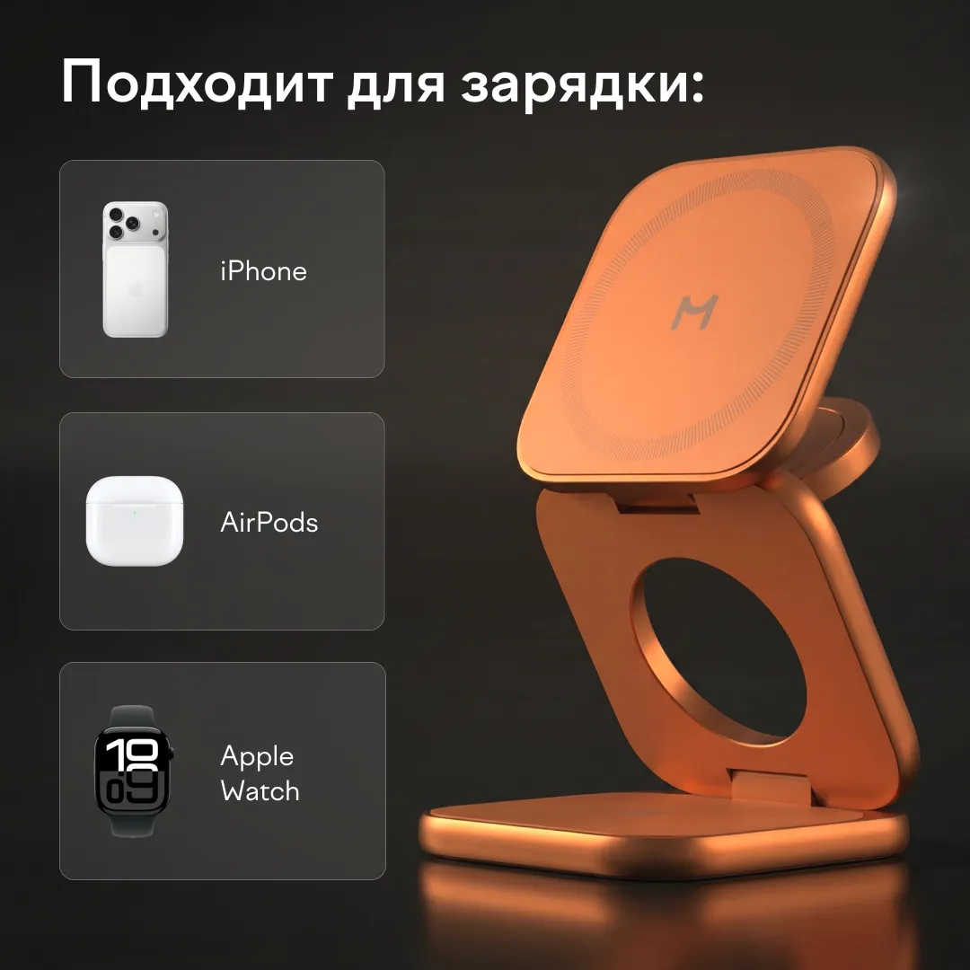Складное беспроводное зарядное устройство 3 в 1 Magssory Fold Ultra для Apple Orangephoto7