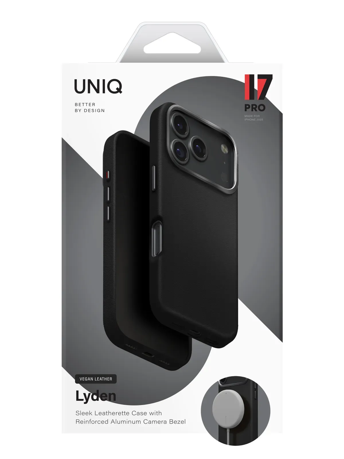 Чехол Uniq на iPhone 17 Pro, Lyden MagSafe, из премиальной экокожи, с металлической защитой камеры, черныйphoto5