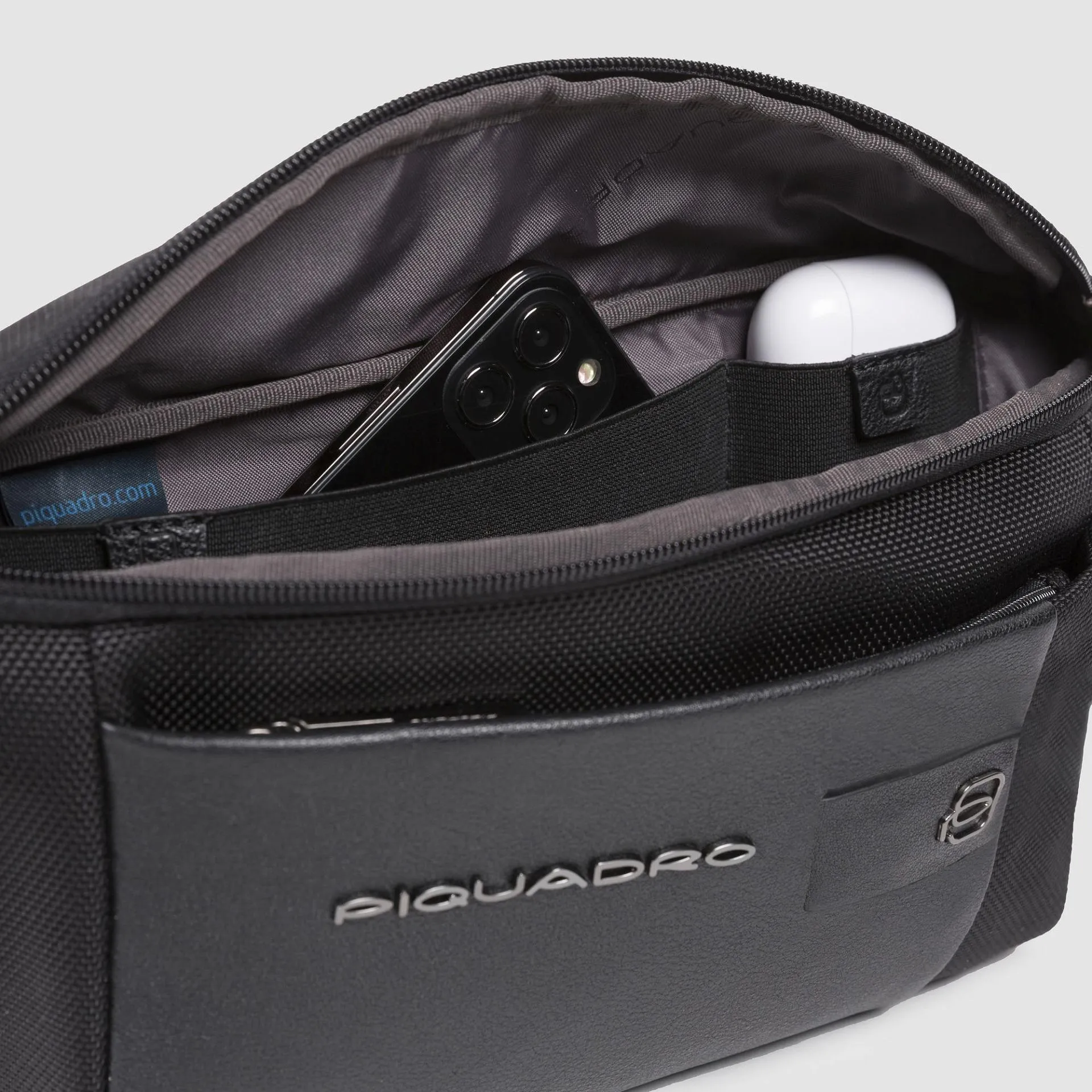 Поясная сумка из нейлона и кожи с карманом для AirPods Piquadro CA2174BR2/N, чёрныйphoto2