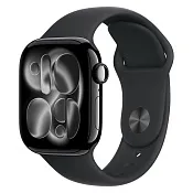 Apple Watch Series 11, 42 мм корпус из алюминия цвета Черный глянец, спортивный ремешок цвета Черный