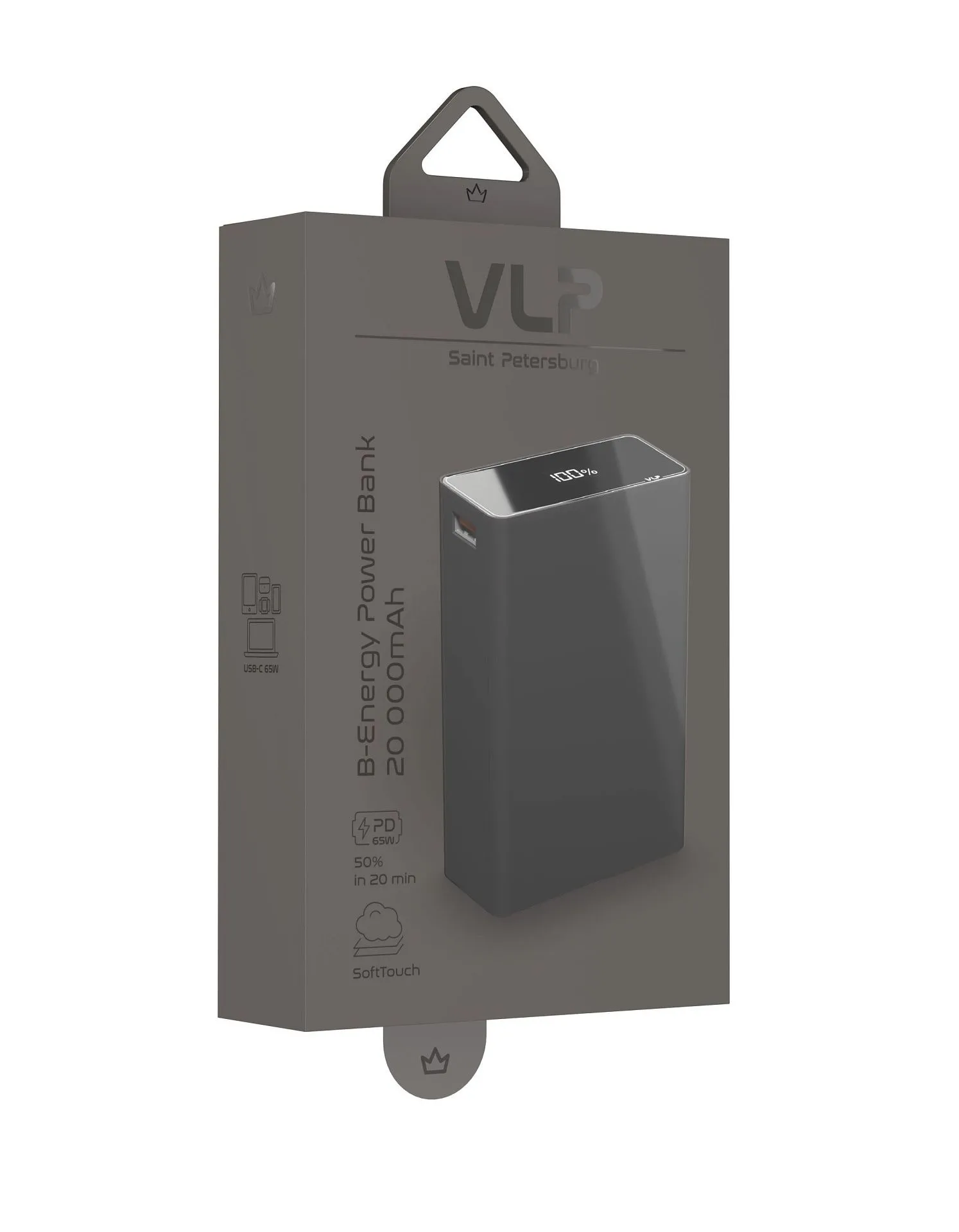 Аккумулятор внешний VLP B-Energy 20000 mAh 65W, USB-C, USB-A , steel grayphoto7