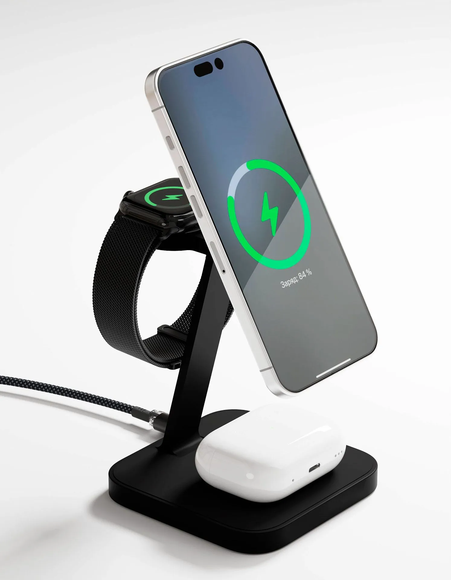 Беспроводное зарядное устройство VLP Unity Power 3in1 для Apple, черный титанphoto2