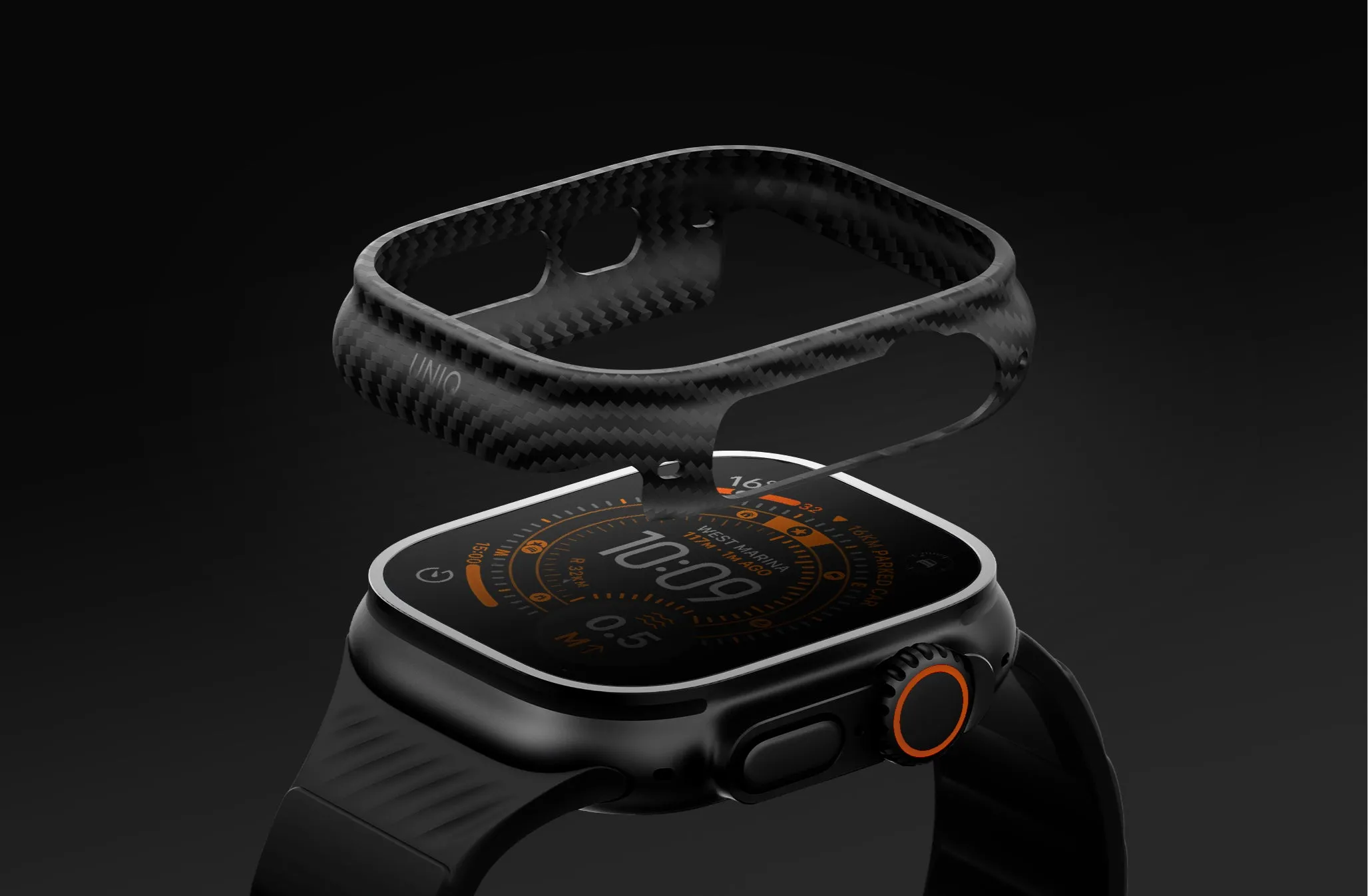 Чехол UNIQ Keva Verge для Apple Watch 42 мм, черный (Carbon Black)