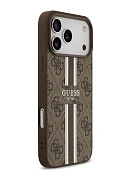 Чехол Guess на iPhone 17 Pro, коричневый, Leather, MagSafe