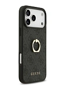 Чехол Guess на iPhone 17 Pro, Leather Ring, черный, с металлическими кольцом держателем